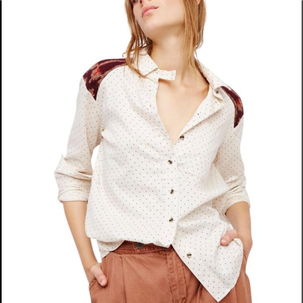 •Free People•knit detailed button up